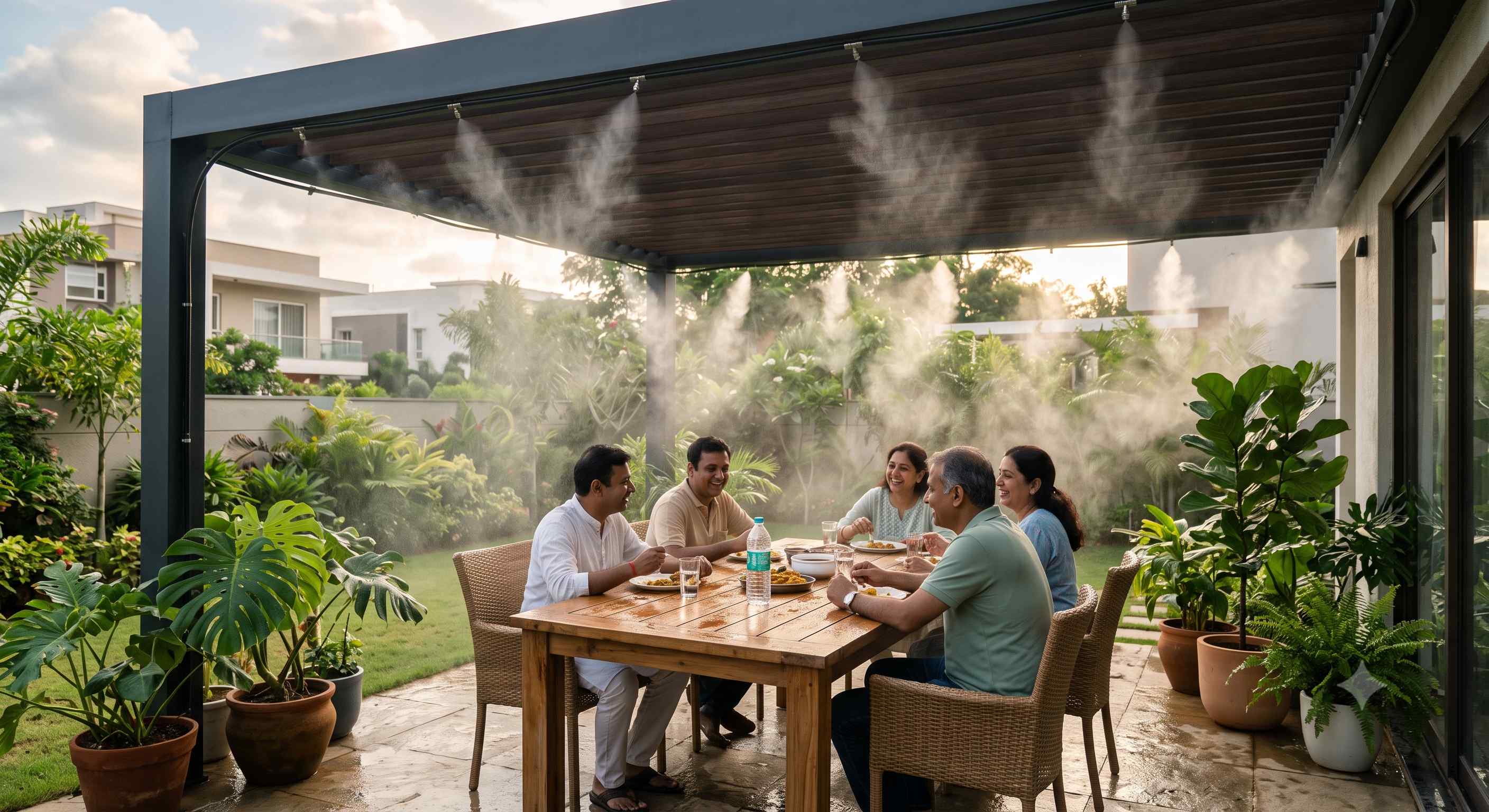 Aqualus Outdoor Mist Cooling for Apartment Common Areas in Hyderabad project